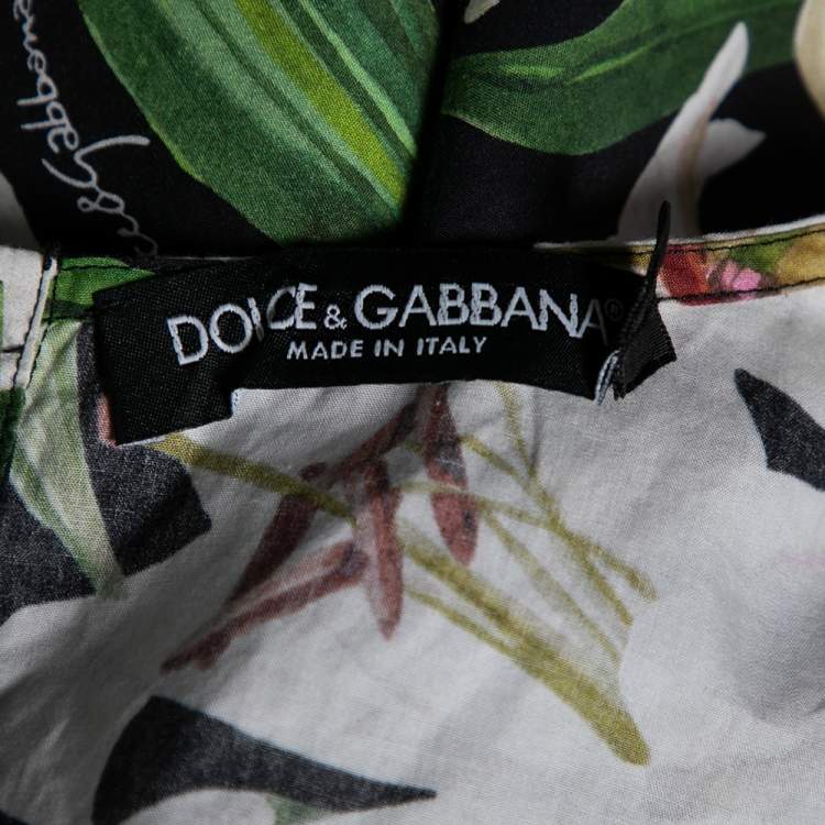 Pre Owned Dolce & Gabbana Multicolor Lily Print Cotton Short Sleeve Top M