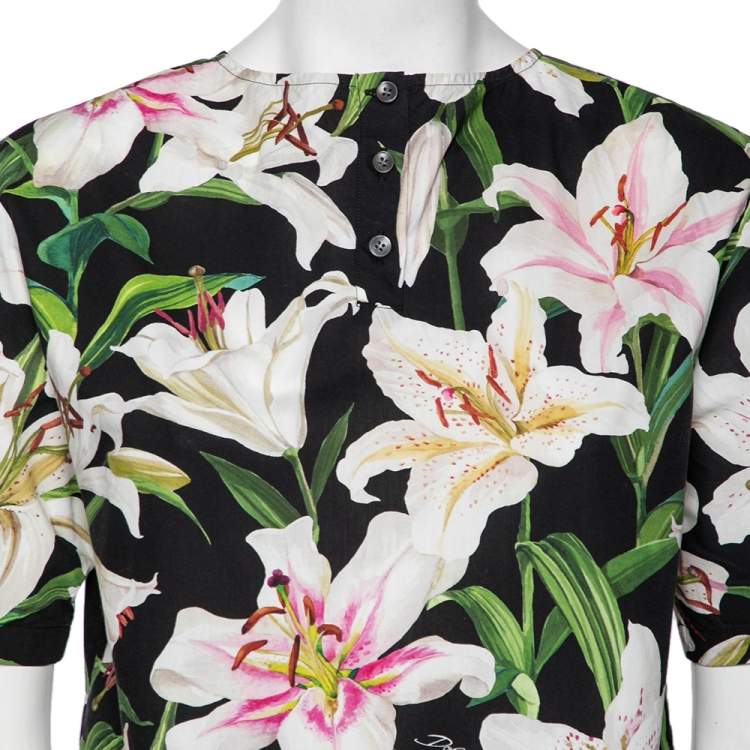 Pre Owned Dolce & Gabbana Multicolor Lily Print Cotton Short Sleeve Top M