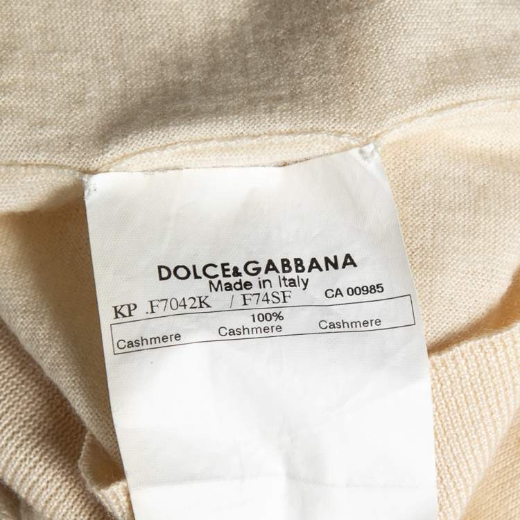 Pre Owned Dolce & Gabbana Vintage Yellow Cashmere Embellished Bow Detailed Sweater S