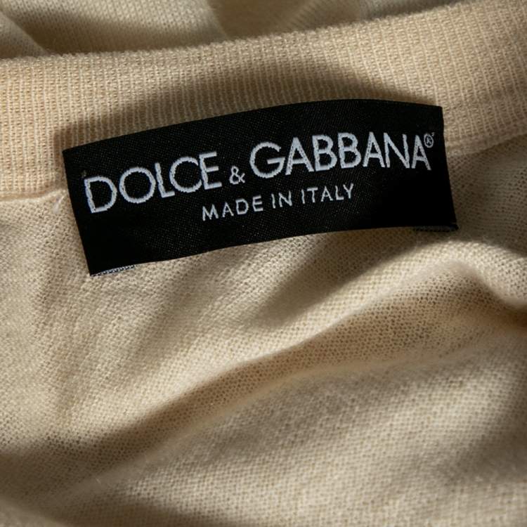 Pre Owned Dolce & Gabbana Vintage Yellow Cashmere Embellished Bow Detailed Sweater S