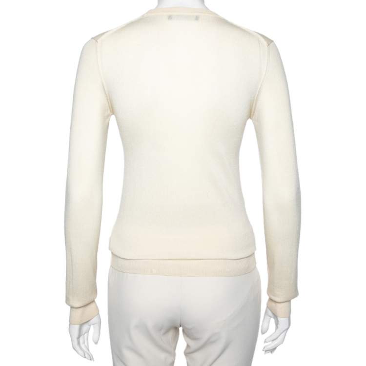 Pre Owned Dolce & Gabbana Vintage Yellow Cashmere Embellished Bow Detailed Sweater S