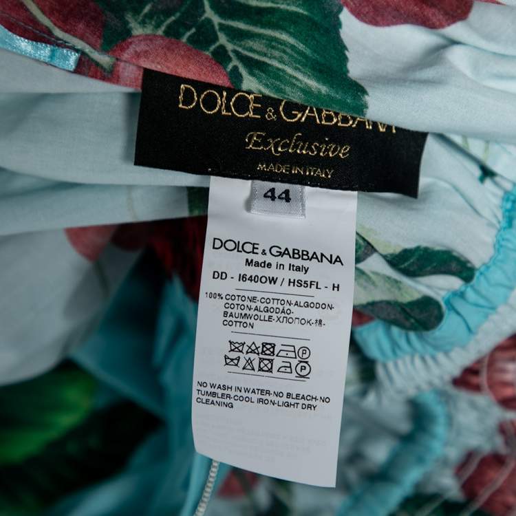 Pre Owned Dolce & Gabbana Exclusive Blue Cherry Print Cotton Ruffled Off-Shoulder Dress M