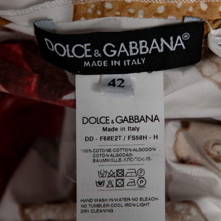 Pre Owned Dolce & Gabbana White Cookie & Floral Print Cotton Off-Shoulder Jumpsuit M