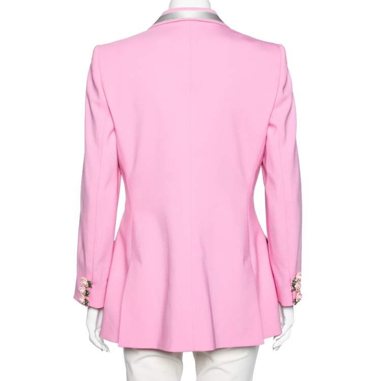 Pre Owned Dolce & Gabbana Pink Wool Rose Detailed Single Breasted Blazer L