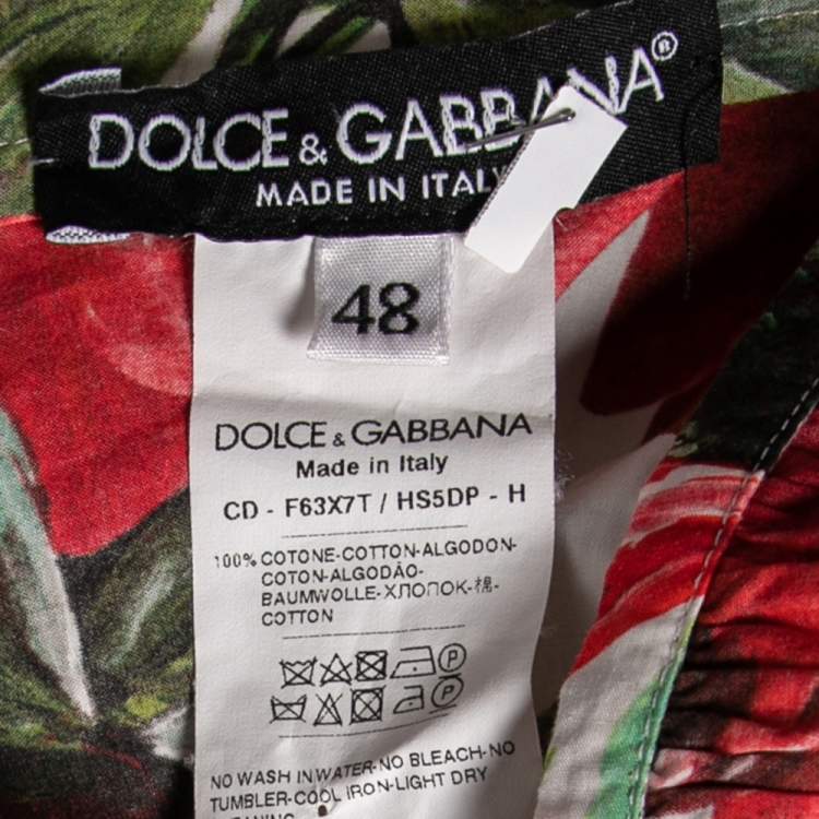 Pre Owned Dolce & Gabbana Red Floral Printed Cotton Ruffled Off Shoulder Mini Dress L