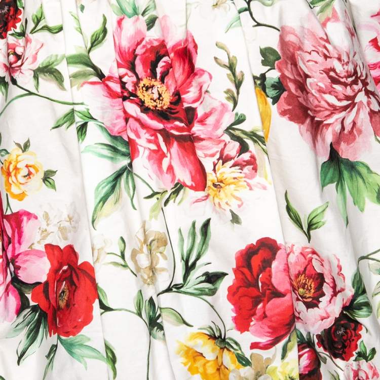 Pre Owned Dolce & Gabbana White Floral Printed Cotton Off-Shoulder Top M