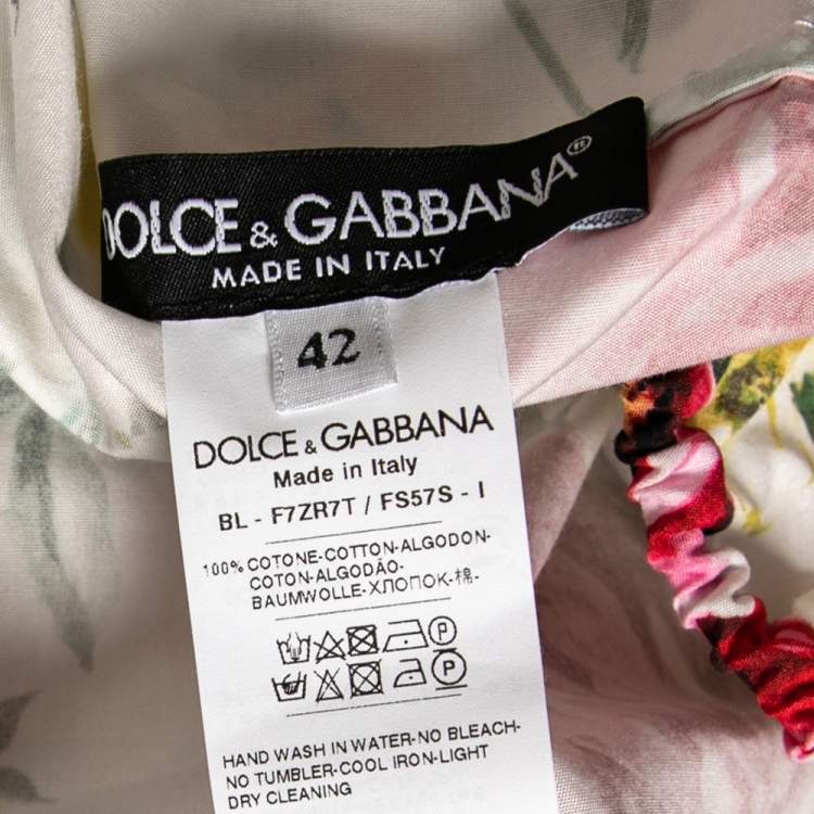 Pre Owned Dolce & Gabbana White Floral Printed Cotton Off-Shoulder Top M