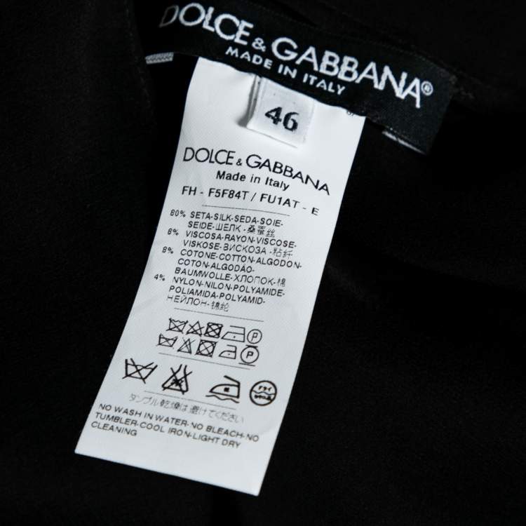 Pre Owned Dolce & Gabbana Black Silk & Lace Ruffle Trimmed Button Front Shirt L