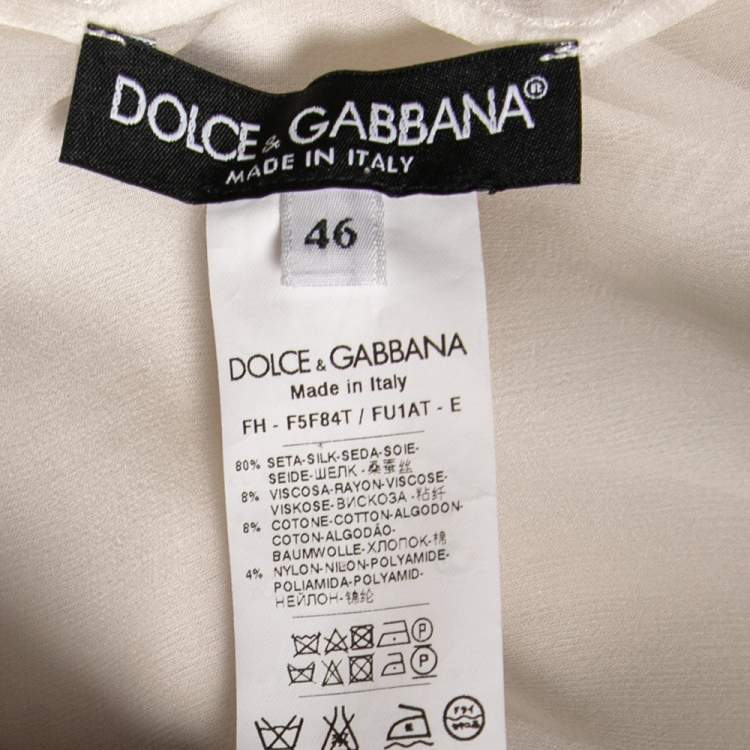 Pre Owned Dolce & Gabbana White Silk & Lace Ruffle Trimmed Button Front Shirt L