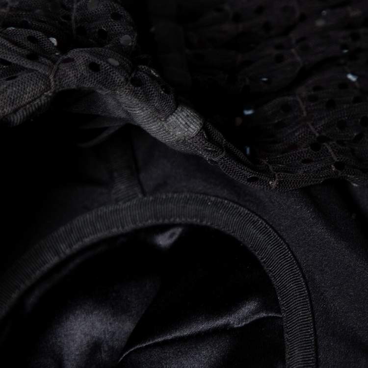 Pre Owned Dolce and Gabbana Black Sequin Embellished Tulle Ruched Strapless Gown S