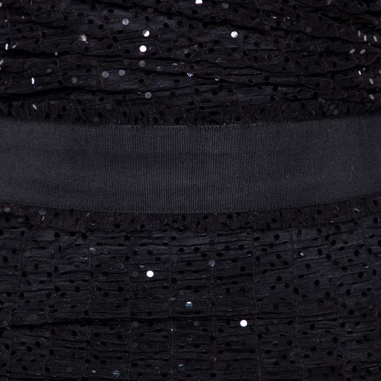 Pre Owned Dolce and Gabbana Black Sequin Embellished Tulle Ruched Strapless Gown S