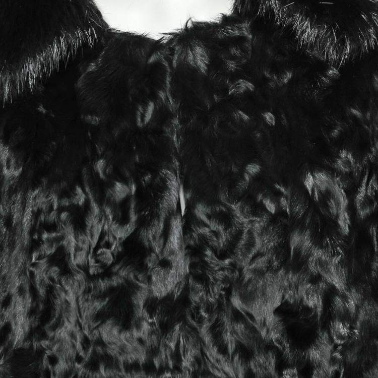 Pre Owned Dolce & Gabbana Black Fur Detachable Collar Detail Hook Front Jacket M