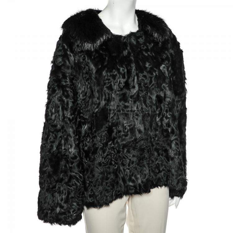 Pre Owned Dolce & Gabbana Black Fur Detachable Collar Detail Hook Front Jacket M