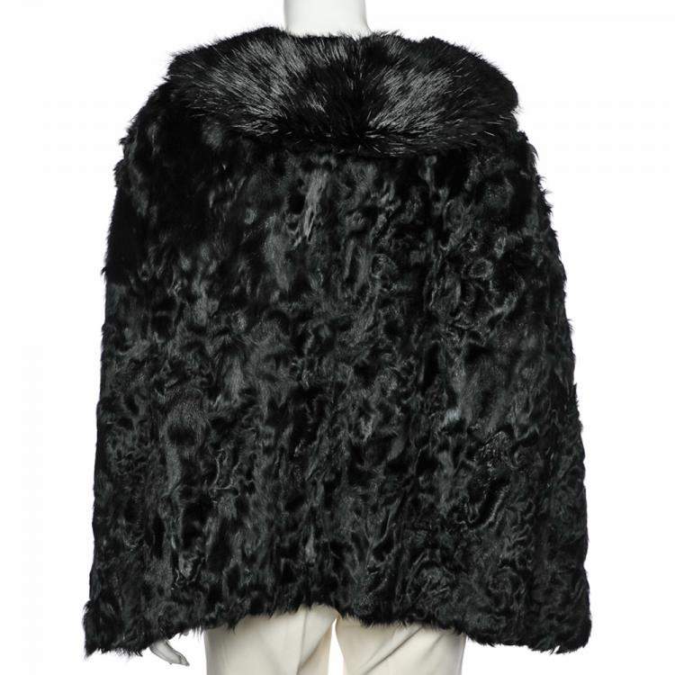 Pre Owned Dolce & Gabbana Black Fur Detachable Collar Detail Hook Front Jacket M