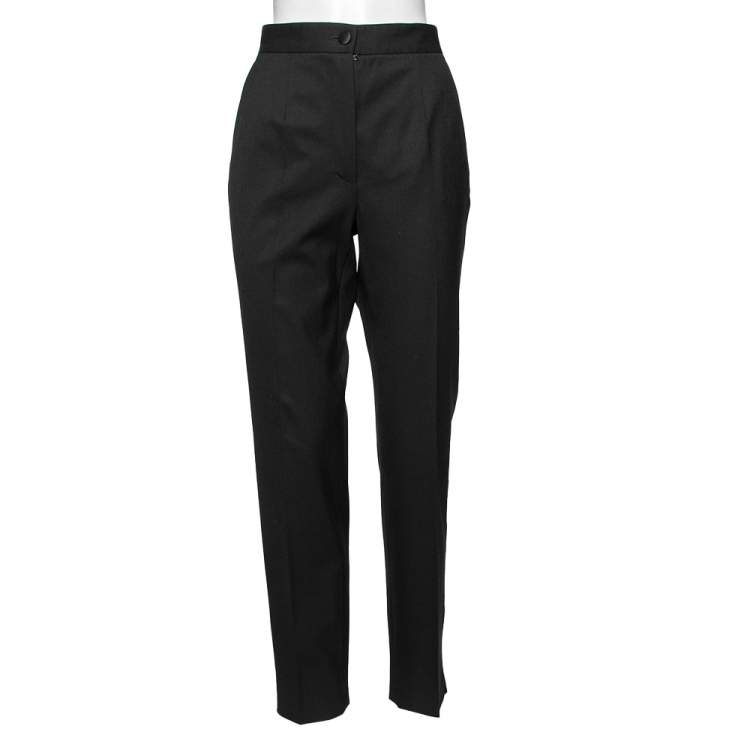 Pre Owned Dolce & Gabbana Black Wool & Satin Piped Skinny Fit Cropped Trousers M