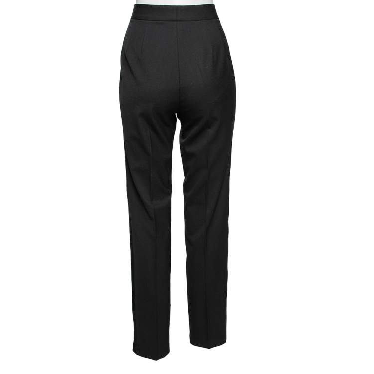 Pre Owned Dolce & Gabbana Black Wool & Satin Piped Skinny Fit Cropped Trousers M