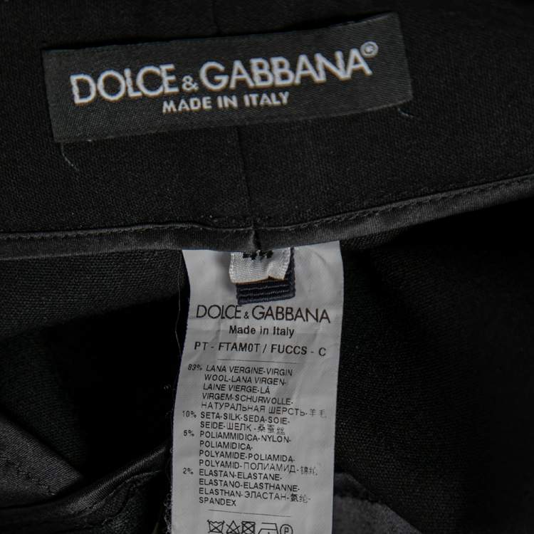 Pre Owned Dolce & Gabbana Black Wool & Satin Piped Skinny Fit Cropped Trousers M