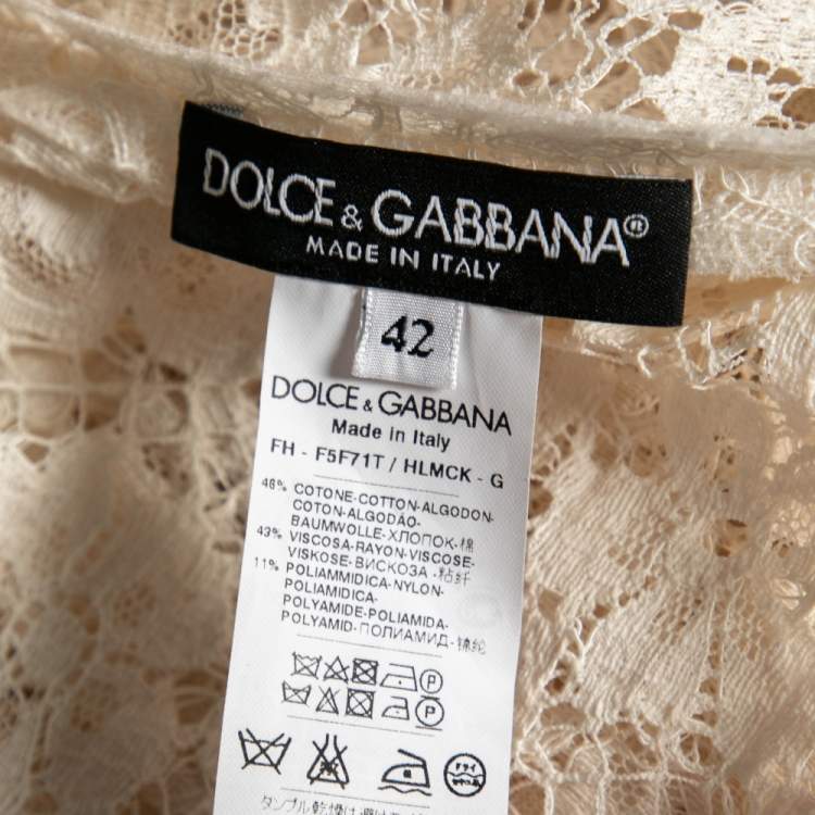 مملوكة مسبقًا Dolce & Gabbana Cream Floral Lace Button Front Shirt M