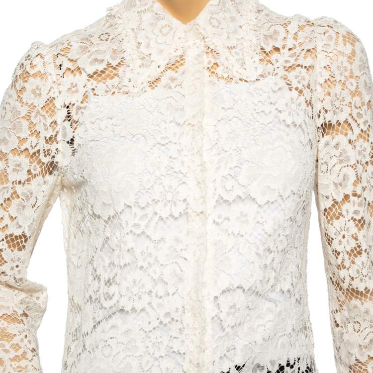 مملوكة مسبقًا Dolce & Gabbana Cream Floral Lace Button Front Shirt M