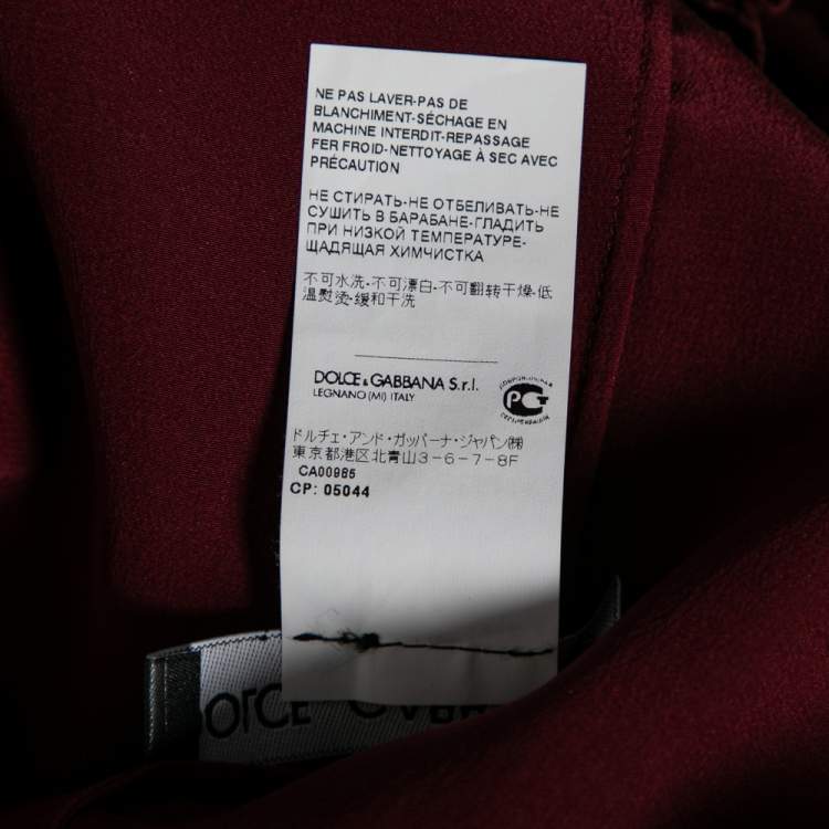 Pre Owned Dolce & Gabbana Burgundy Silk Ruffle Trim Detailed Button Front Shirt M 