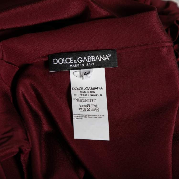 Pre Owned Dolce & Gabbana Burgundy Silk Ruffle Trim Detailed Button Front Shirt M 