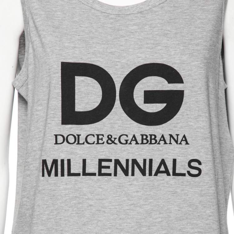 Pre Owned Dolce & Gabbana Grey Cotton Logo Printed Crewneck Tank Top M 