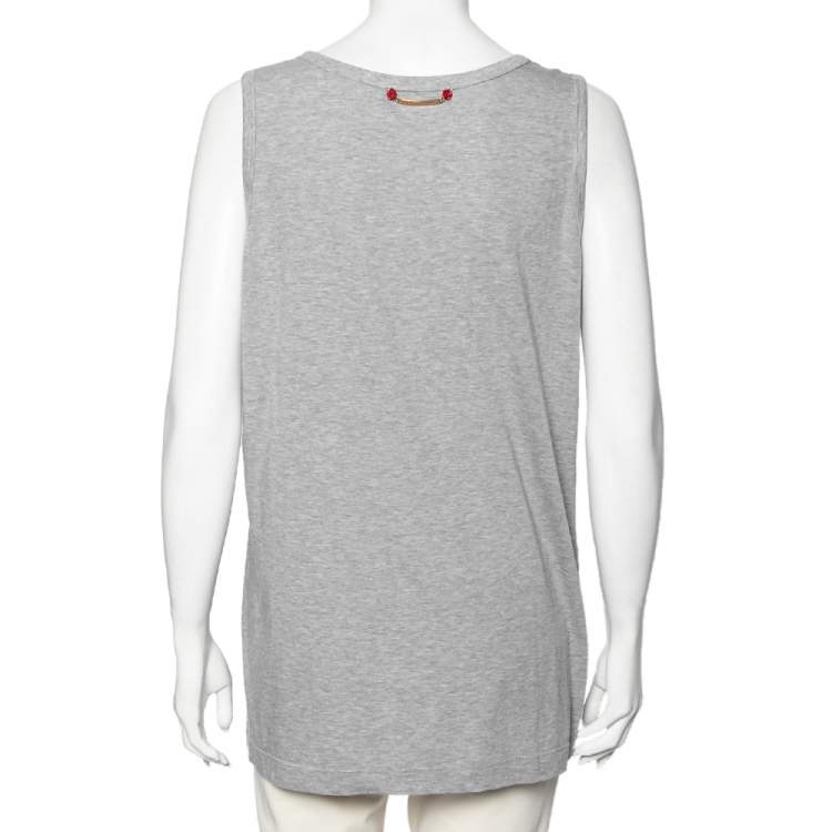 Pre Owned Dolce & Gabbana Grey Cotton Logo Printed Crewneck Tank Top M 