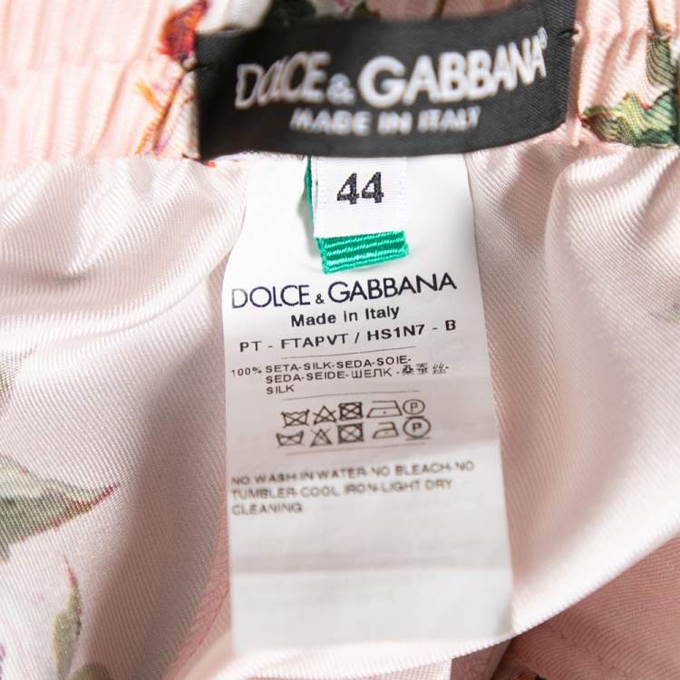 Pre Owned Dolce & Gabbana Pink Silk Floral & Cat Printed Pajama Pants M 