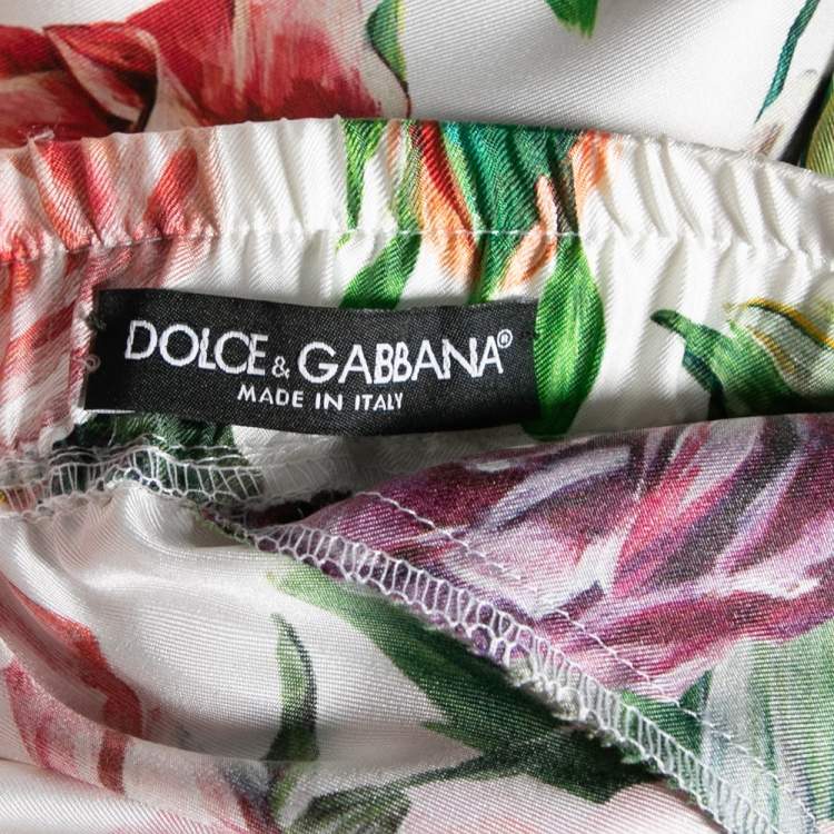 Pre Owned Dolce & Gabbana White Floral Printed Silk Tapered Pants M