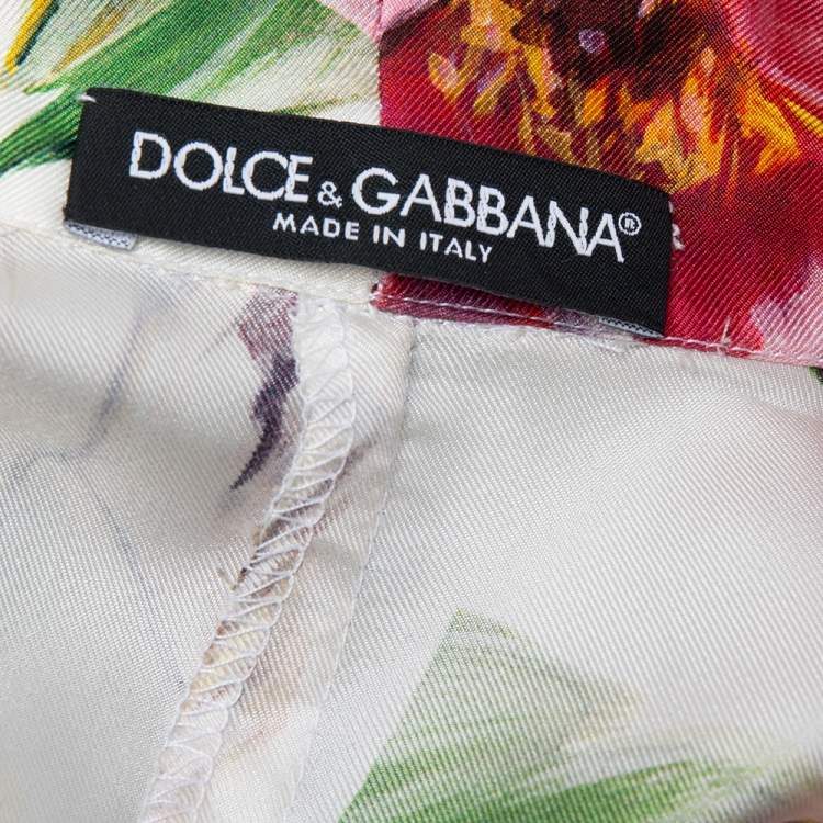 Pre Owned Dolce & Gabbana White Floral Printed Silk Button Front Shirt M 