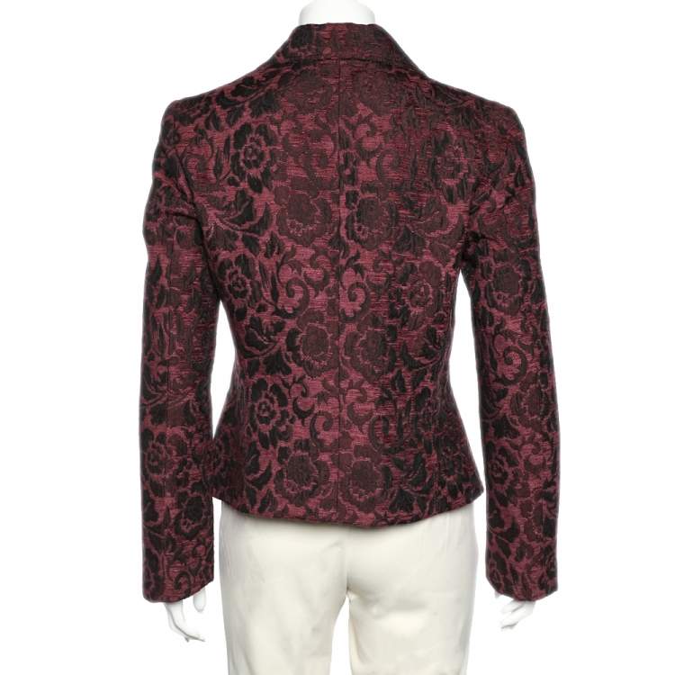 Pre Owned Dolce & Gabbana Burgundy Floral Jacquard Embellished Detail Blazer L