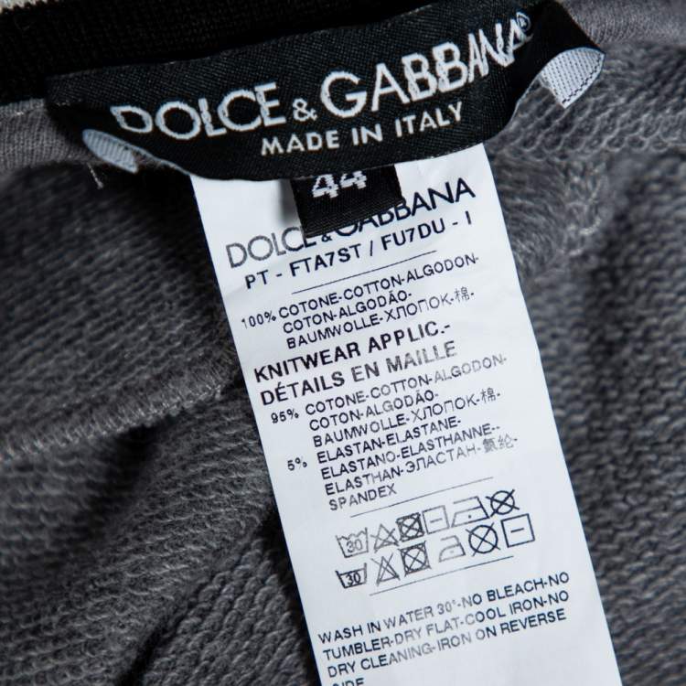 Pre Owned Dolce & Gabbana Grey Cotton Logo Trimmed Cropped Track Pants M