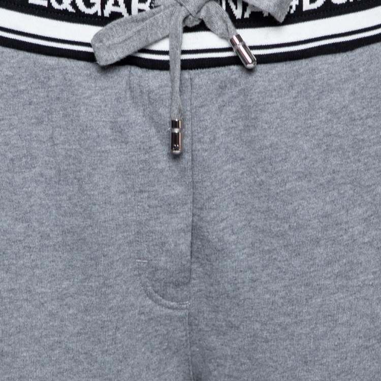 Pre Owned Dolce & Gabbana Grey Cotton Logo Trimmed Cropped Track Pants M