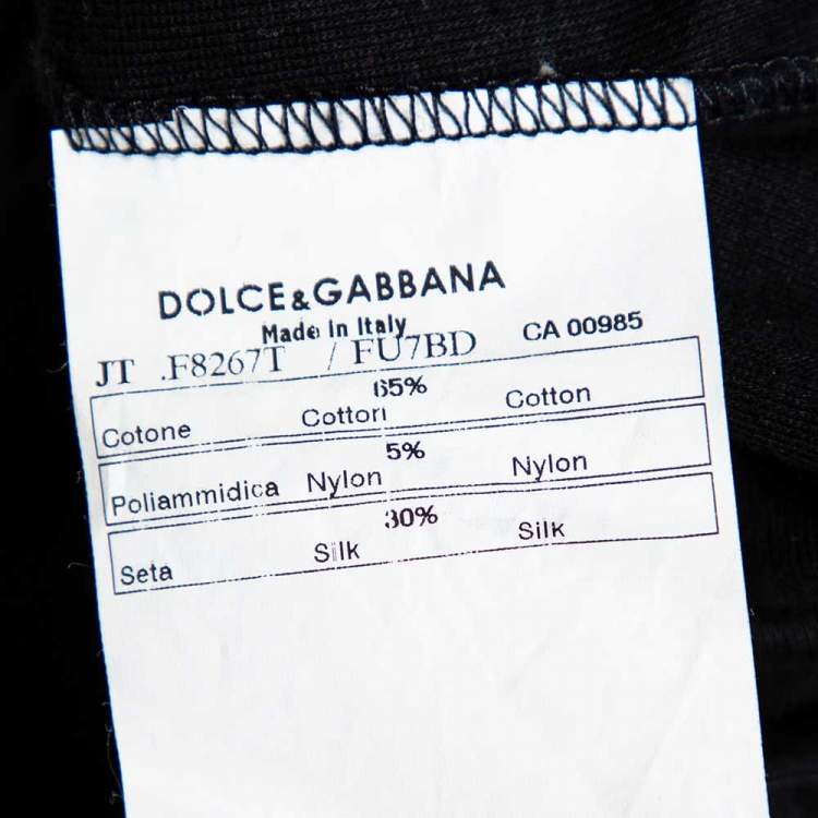 Pre Owned Dolce & Gabbana Black Satin & Animal Printed Satin V-Neck T-Shirt S
