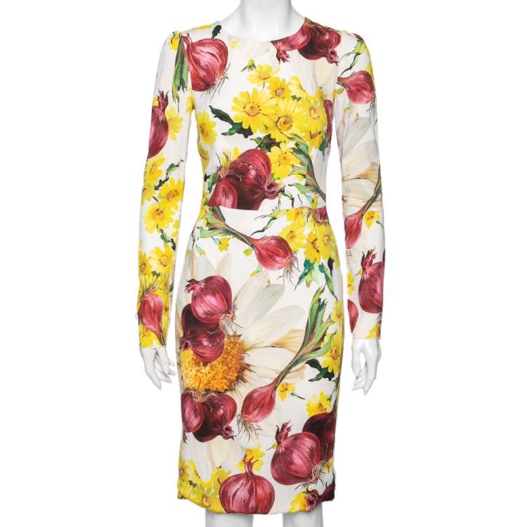 Pre Owned Dolce & Gabbana  Multicolor Onion & Floral Printed Crepe Sheath Dress M