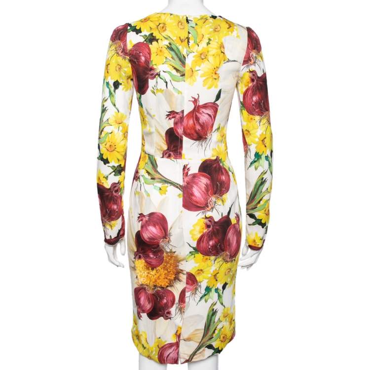 Pre Owned Dolce & Gabbana  Multicolor Onion & Floral Printed Crepe Sheath Dress M
