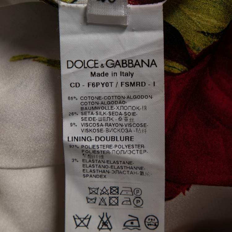 Pre Owned Dolce & Gabbana Multicolor Rose Printed Cotton & Silk Sheath Dress S