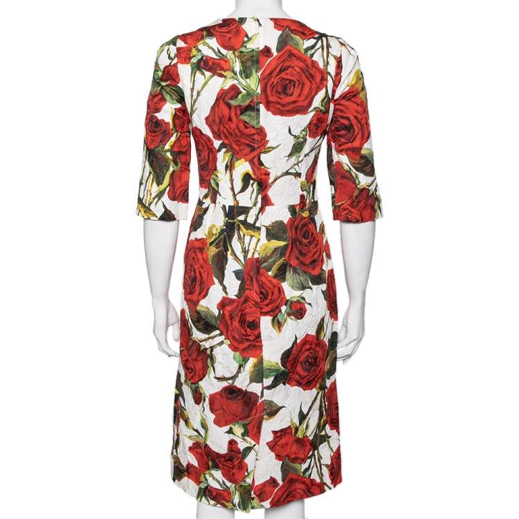 Pre Owned Dolce & Gabbana Multicolor Rose Printed Cotton & Silk Sheath Dress S