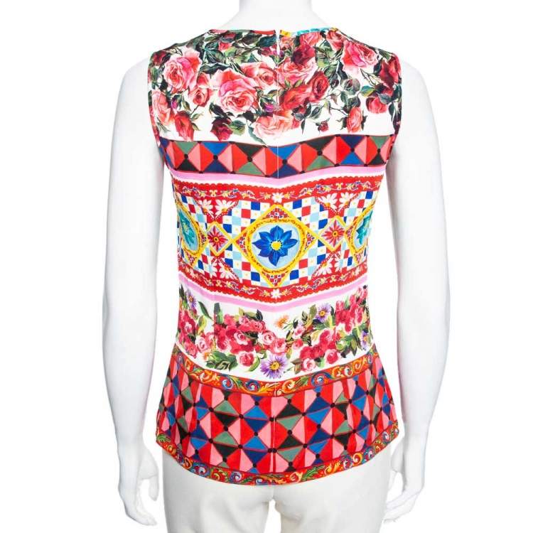 Pre Owned Dolce & Gabbana Multicolor Printed Silk Sleeveless Top M