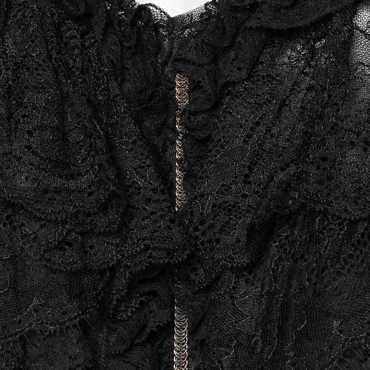 Pre Owned Dolce & Gabbana Black Lace Ruffled Off Shoulder Midi Dress L