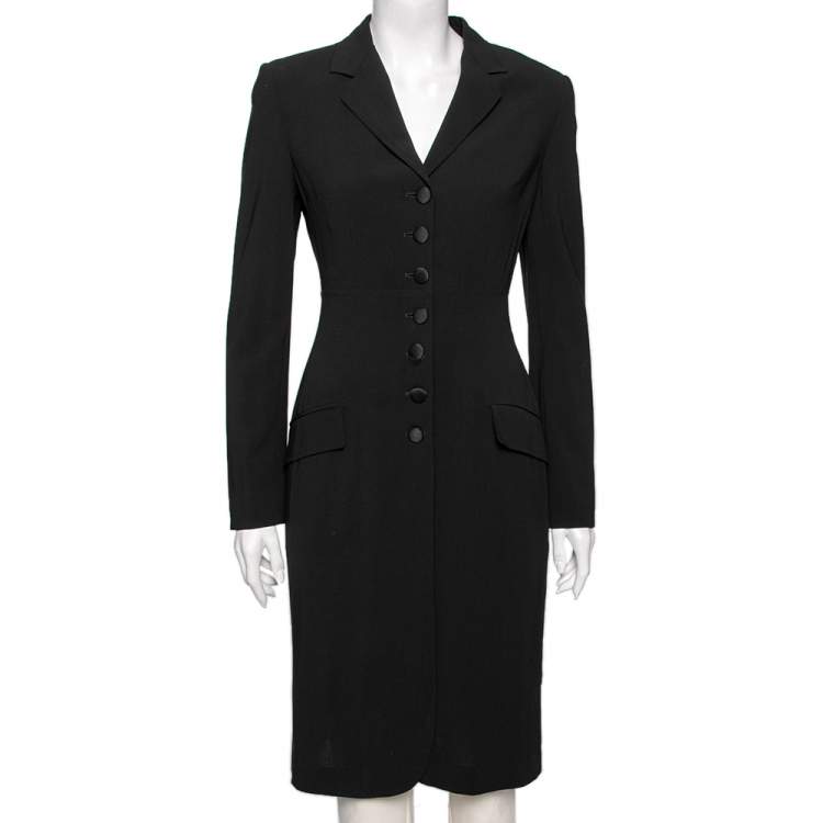 Pre Owned Dolce & Gabbana Vintage Black Wool Crepe Single Breasted Coat M