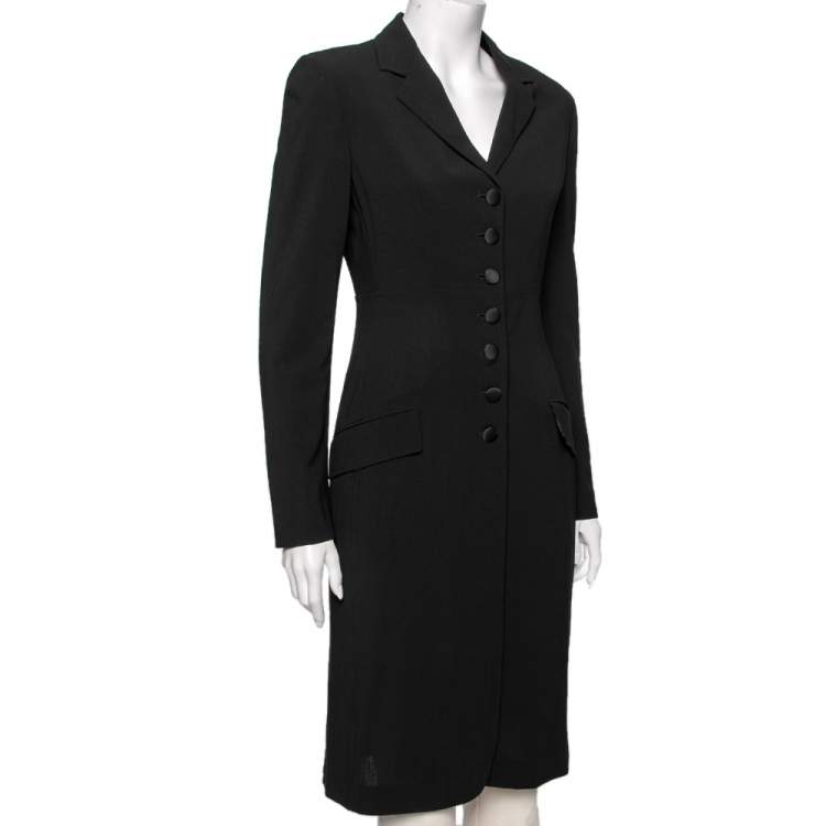 Pre Owned Dolce & Gabbana Vintage Black Wool Crepe Single Breasted Coat M