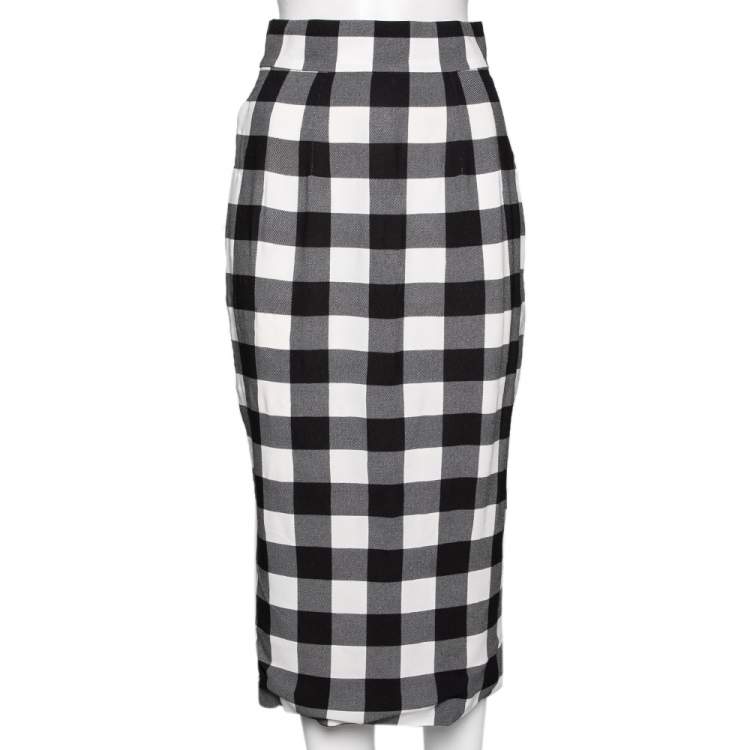 Pre Owned Dolce & Gabbana Monochrome Checkered Crepe Midi Skirt S