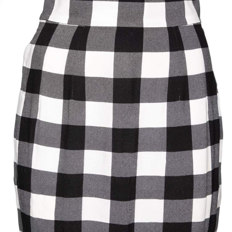 Pre Owned Dolce & Gabbana Monochrome Checkered Crepe Midi Skirt S