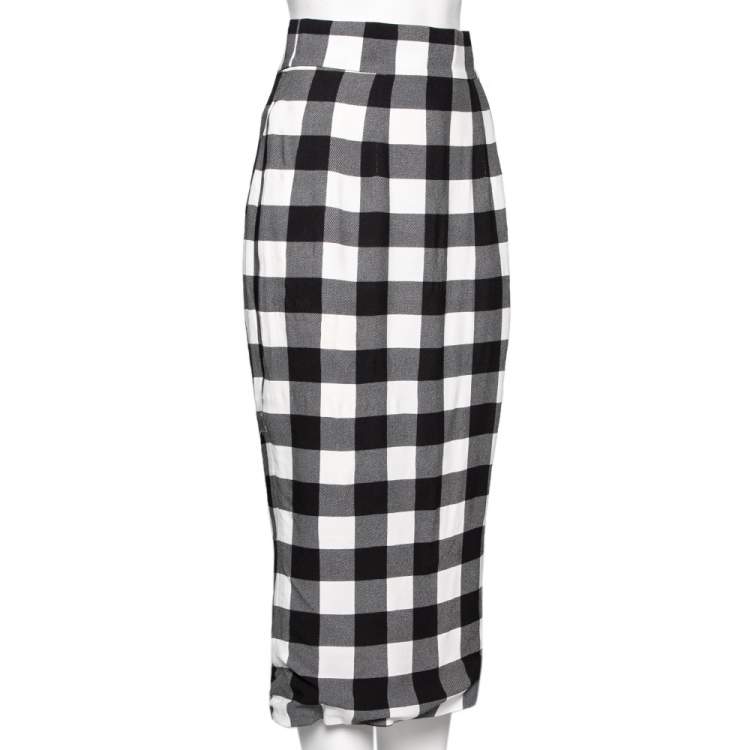 Pre Owned Dolce & Gabbana Monochrome Checkered Crepe Midi Skirt S