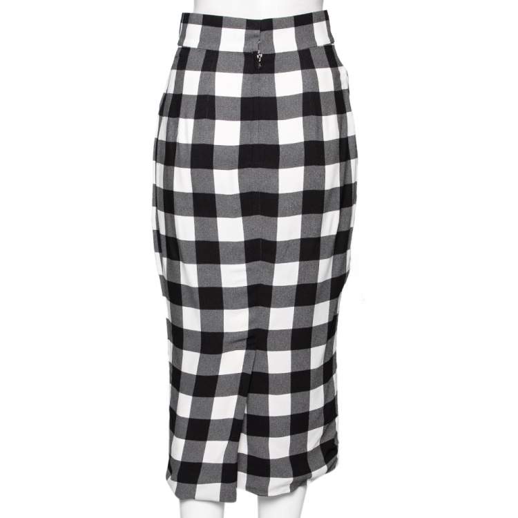 Pre Owned Dolce & Gabbana Monochrome Checkered Crepe Midi Skirt S