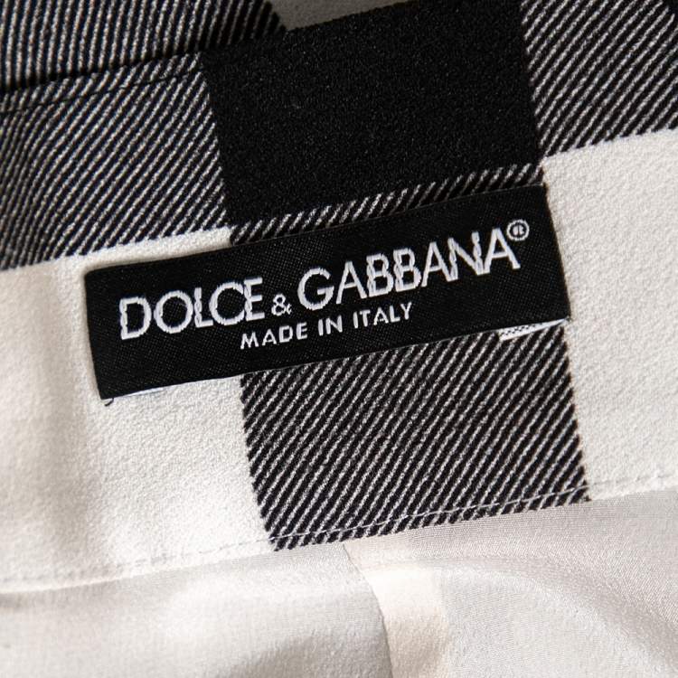 Pre Owned Dolce & Gabbana Monochrome Checkered Crepe Midi Skirt S
