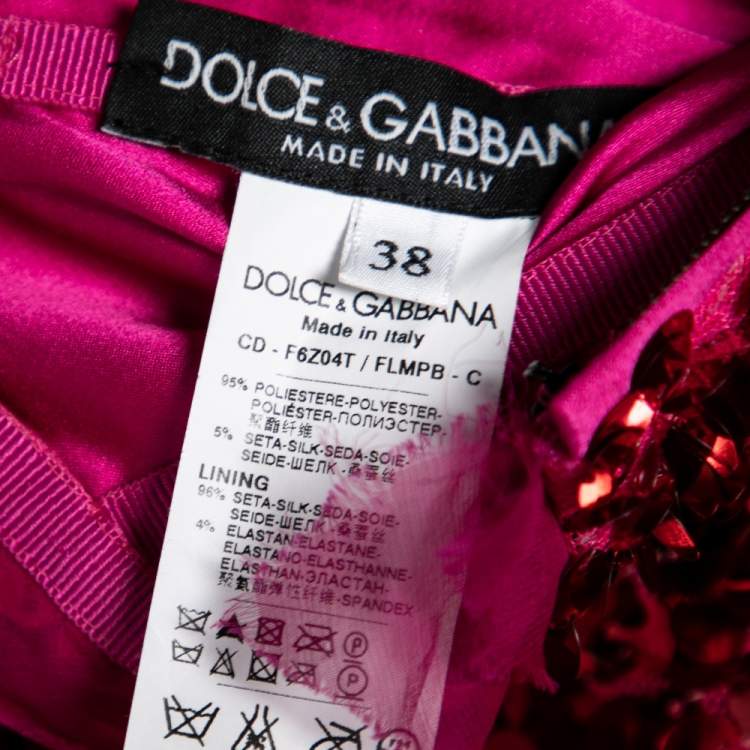 Pre Owned Dolce & Gabbana Pink Sequin Embellished Ruched Strapless Dress S