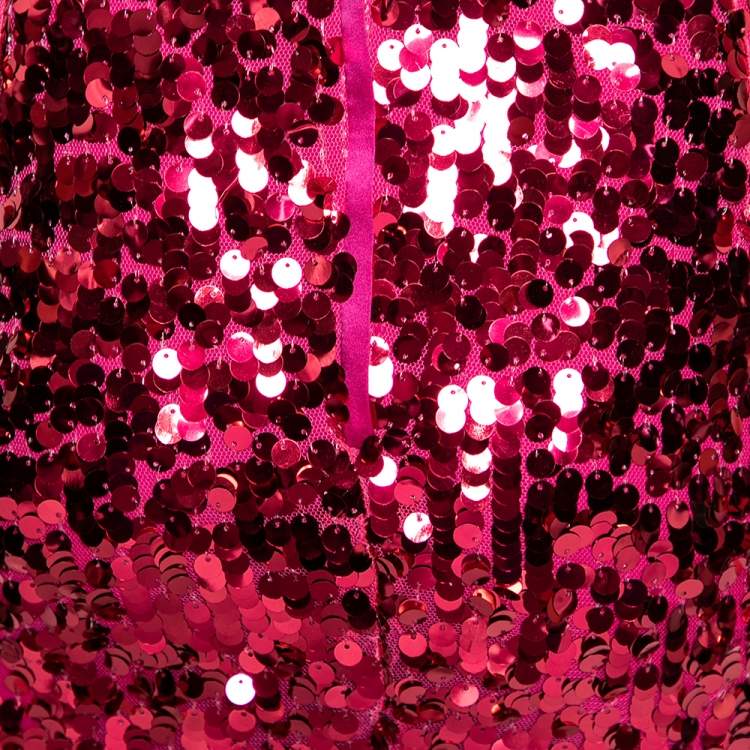 Pre Owned Dolce & Gabbana Pink Sequin Embellished Ruched Strapless Dress S