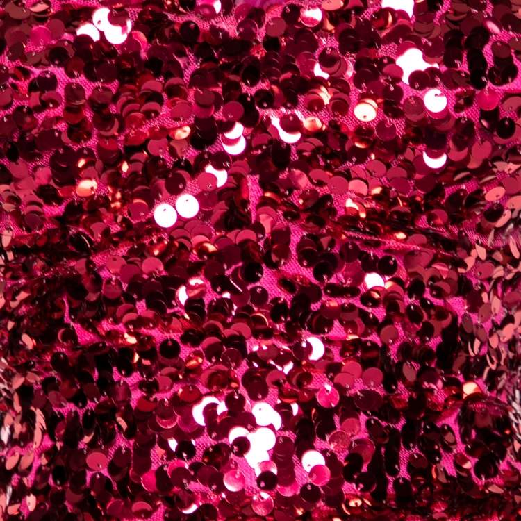 Pre Owned Dolce & Gabbana Pink Sequin Embellished Ruched Strapless Dress S